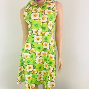 Voodoo Vixen Green Flower Print Cotton Dress Small